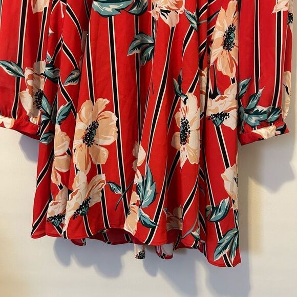 Express Women Dress small Red Floral Long Sleeve Mini Surplice wrap Lined fairy - Picture 4 of 13